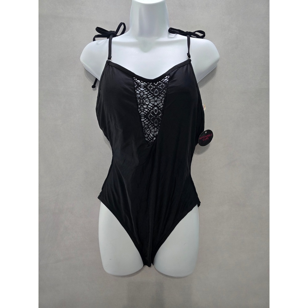 Black Lace One Piece Swimsuit Whimsygoth 90s Vacation Beach Goth Dark Large